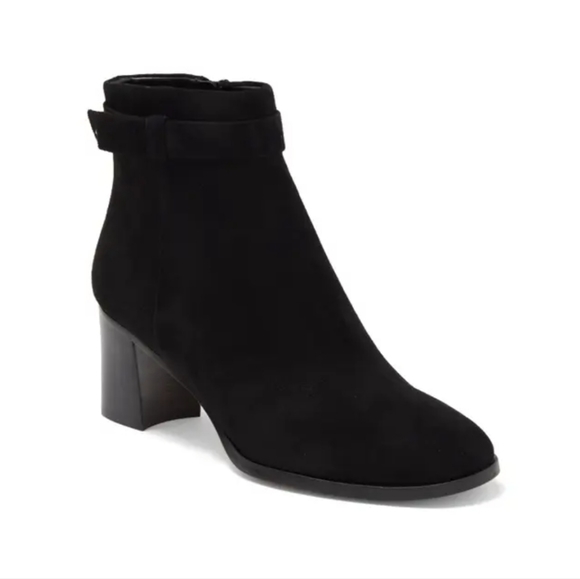 NWOT Kate Spade Madelaine Suede Ankle Strap Heeled Booties in Black Sz. 6B - Picture 1 of 10